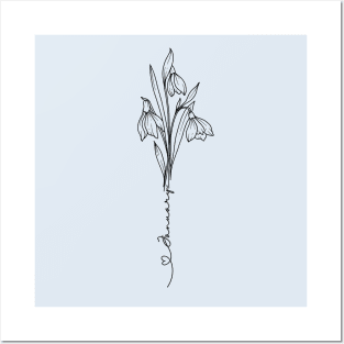 Minimalist Line Art Drawing Carnation Snowdrop  January Birth Flowerl Posters and Art